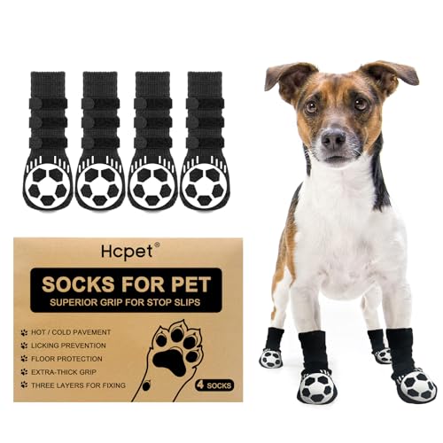 2 Paar Doppelseitige Anti-Rutsch Hundesocken, Pfotenschutz Mit Strap Traction Control für Hartholzböden, Verletzungen Verhindern Lecken für Kleine Mittlere Große Hunde (S) von Hcpet