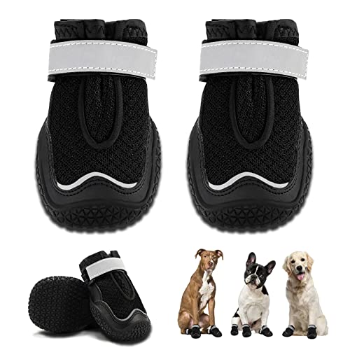 Hcpet Hundestiefel, atmungsaktiv, Hundeschuhe für heißen Gehweg, hitzebeständige Hundeschuhe mit reflektierenden Riemen, Welpenpfotenschutz für den Außenbereich mit Gummisohlen zum Wandern und Laufen, von Hcpet