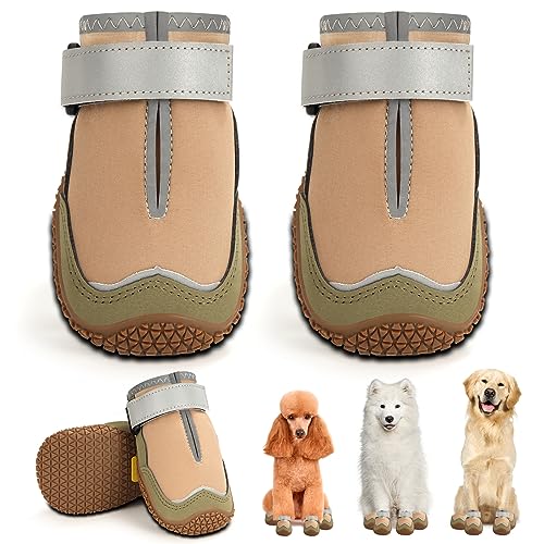 Hcpet Hundestiefel, atmungsaktiv, Hundeschuhe für heißen Gehweg, hitzebeständige Hundeschuhe mit reflektierenden Riemen, Welpenpfotenschutz für den Außenbereich mit Gummisohlen zum Wandern und Laufen, von Hcpet