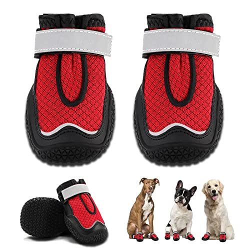 Hcpet Hundestiefel, atmungsaktive Hundeschuhe für heißen Bürgersteig, hitzebeständige Hundeschuhe mit reflektierenden Riemen, Pfotenschutz für Welpen, Outdoor, mit Gummisohlen zum Wandern und Laufen, von Hcpet