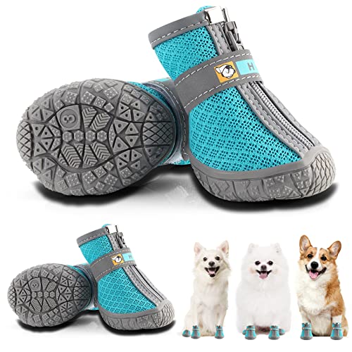 Hcpet Pfotenschutz Hundestiefel, Breathable Hundeschuhe mit Reflektierenden Riemen, Welpenschuhe für Kleine Hunde im Freien, rutschfeste Sohle Hundeschnee Stiefel, 4 Stück von Hcpet