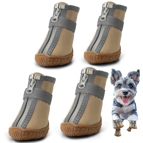 Hcpet Pfotenschutz Hundestiefel, Breathable Hundeschuhe mit Reflektierenden Riemen, Welpenschuhe für Kleine Hunde im Freien, rutschfeste Sohle Hundeschnee Stiefel, 4 Stück von Hcpet