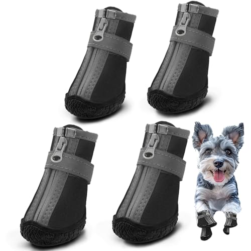 Hcpet Pfotenschutz Hundestiefel, Breathable Hundeschuhe mit Reflektierenden Riemen, Welpenschuhe für Kleine Hunde im Freien, rutschfeste Sohle Hundeschnee Stiefel, 4 Stück von Hcpet