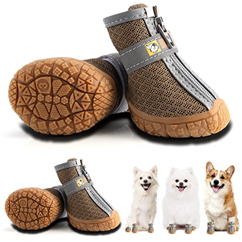 Hcpet Pfotenschutz Hundestiefel, Breathable Hundeschuhe mit Reflektierenden Riemen, Welpenschuhe für Kleine Hunde im Freien, rutschfeste Sohle Hundeschnee Stiefel, 4 Stück von Hcpet