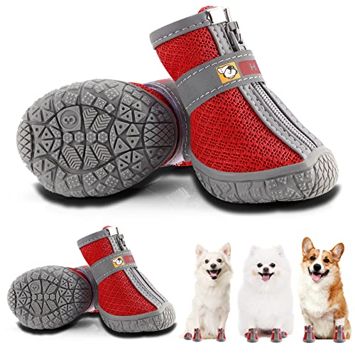 Hcpet Pfotenschutz Hundestiefel, Breathable Hundeschuhe mit Reflektierenden Riemen, Welpenschuhe für Kleine Hunde im Freien, rutschfeste Sohle Hundeschnee Stiefel, 4 Stück von Hcpet