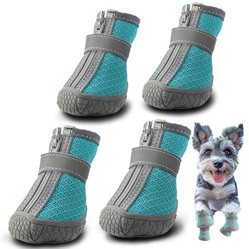 Hcpet Pfotenschutz Hundestiefel, Breathable Hundeschuhe mit Reflektierenden Riemen, Welpenschuhe für Kleine Hunde im Freien, rutschfeste Sohle Hundeschnee Stiefel, 4 Stück von Hcpet