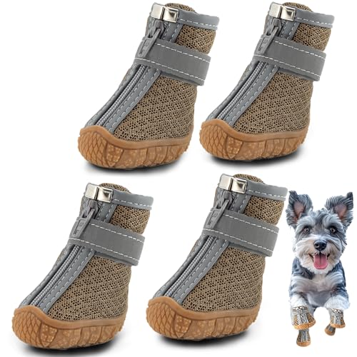 Hcpet Pfotenschutz Hundestiefel, Breathable Hundeschuhe mit Reflektierenden Riemen, Welpenschuhe für Kleine Hunde im Freien, rutschfeste Sohle Hundeschnee Stiefel, 4 Stück von Hcpet