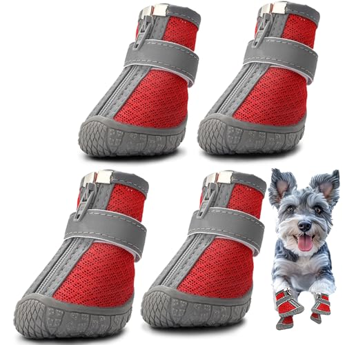 Hcpet Pfotenschutz Hundestiefel, Breathable Hundeschuhe mit Reflektierenden Riemen, Welpenschuhe für Kleine Hunde im Freien, rutschfeste Sohle Hundeschnee Stiefel, 4 Stück von Hcpet