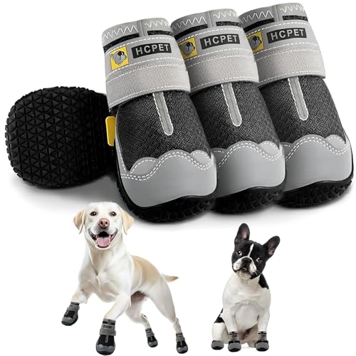 Hcpet Pfotenschutz Hundestiefel, Hundeschuhe Hundeschuhe mit reflektierenden Riemen, Welpenschuhe für kleine mittelgroße Hunde im Freien, Pfotenschutz, 4 Stück von Hcpet