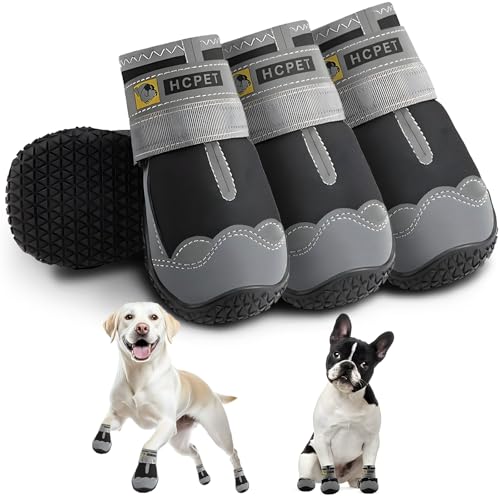 Hcpet Pfotenschutz Hundestiefel, Hundeschuhe Hundeschuhe mit reflektierenden Riemen, Welpenschuhe für kleine mittelgroße Hunde im Freien, Pfotenschutz, 4 Stück von Hcpet