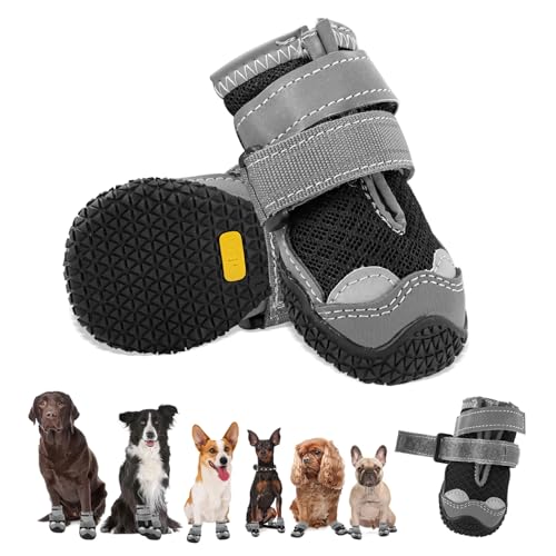 Hundeschuhe für Mittelgroße Hunde, rutschfeste Hundeschuhe Mit Reflektierenden Riemen Pfotenschutz für Schneewandern/Spazierengehen/Outdoor/Boden (2) von Hcpet