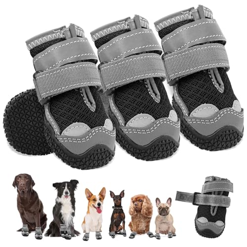 Hundeschuhe für Mittelgroße Hunde, rutschfeste Hundeschuhe Mit Reflektierenden Riemen Pfotenschutz für Schneewandern/Spazierengehen/Outdoor/Boden (6) von Hcpet