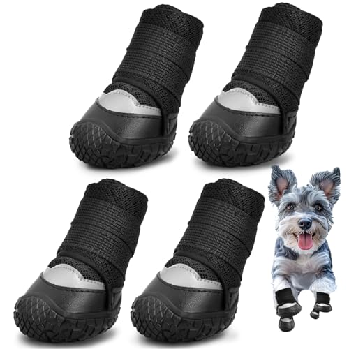 Kleine Hundestiefel, atmungsaktive Hundeschuhe für heiße Gehwege, weiche Pfotenschutz, rutschfeste Sohlen zum Wandern und Laufen, 4 Stück von Hcpet