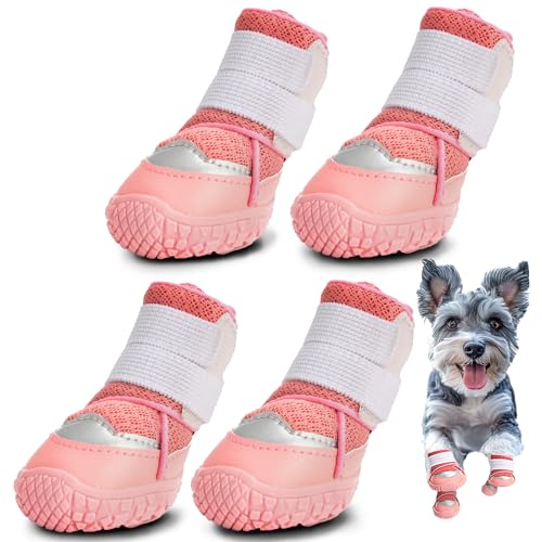 Hcpet Hundeschuhe für kleine Hunde, atmungsaktive Hundeschuhe & Pfotenschutz für heißen Bürgersteig Winter Schnee Wandern, rutschfeste Hundeschuhe für Hartholzboden, Rosa, Größe 4 von Hcpet