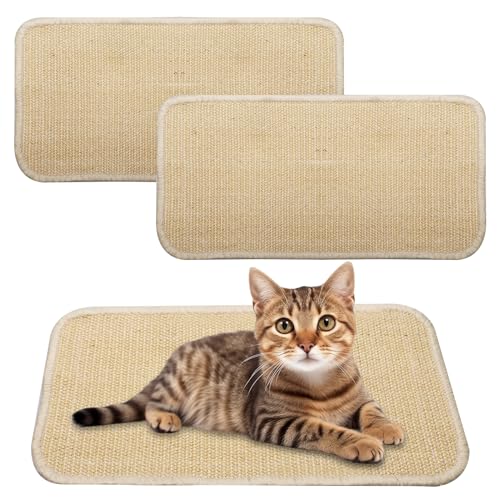 Hcunbsu 2 Stück Kratzmatte Katze, 50x25cm Kratzteppich Katze, Sisal Teppich Katzen, Kratzbrett Katze mit Klettverschlus, Kratzmatte Katze für Wand, Möbel, Tür und Sofa (Beige) von Hcunbsu