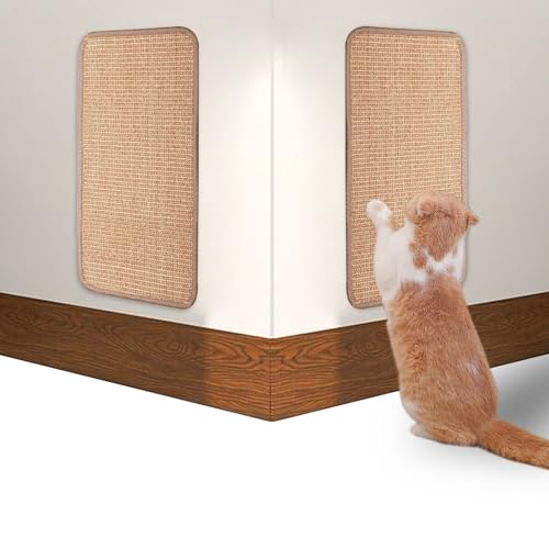 Hcunbsu Kratzmatte Katze, 2 Stück Sisal Katzenkratzmatte, Kratzmatte Katze Wand, Teppich Katzen Kratzteppich, mit Klebeband, für Schützt Teppiche und Sofas, 50 * 25cm (Braun) von Hcunbsu