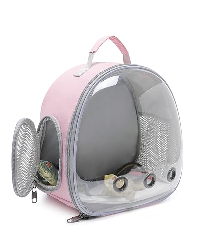 Hcupet Rucksack für Kleintiere, Raumkapsel, Blasen, Fenstertrage, Rucksack für Eidechse, Meerschweinchen (Rosa) von Hcupet