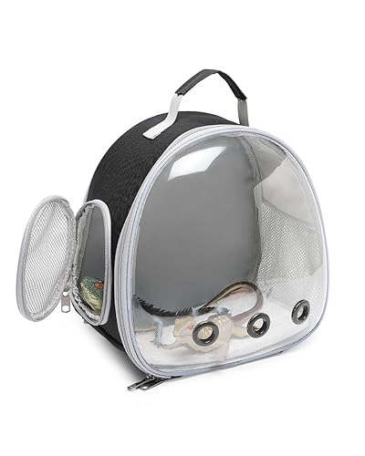 Hcupet Rucksack für Kleintiere, Raumkapsel, Luftpolsterfenster, Rucksack für Eidechse, Meerschweinchen, Schwarz von Hcupet