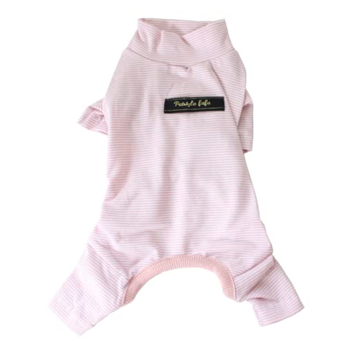 Hdwk&Hped Weiche Baumwoll-Hunde-Pyjama für alle Jahreszeiten, gestreifter Haustier-Overall für kleine Hunde, Katzen, Welpen (#4, dünne Streifen-Stil, Rosa) von Hdwk&Hped