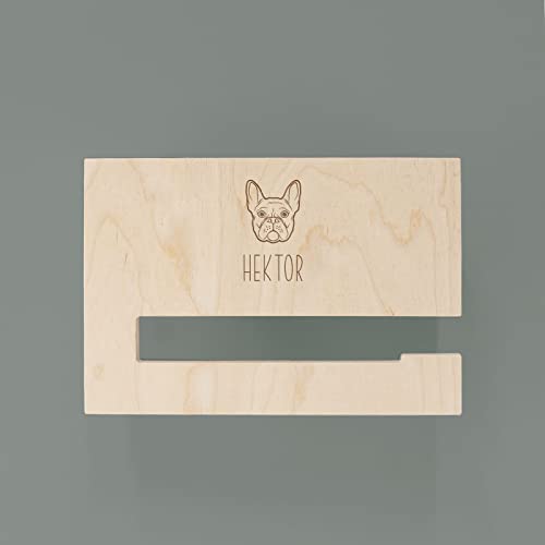 Hundegarderobe aus Holz mit Hunde Motiv & Namen - Leinenparkplatz Hund mit Ablage & Gravur - 25x17x11,7cm - Birkenholz - Geschenk Hundeliebhaber - Leinen Garderobe - hellomini (Französische Bulldogge) von HeLLo mini