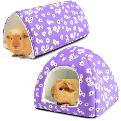 Meerschweinchenhaus und Tunnel Set - 2 Pack Waschbares Meerschweinchenversteck Bett, Plüsch Kleintierversteck und Spielzeug mit rutschfester Unterseite für Frettchen Zwerghase von HeNdShe