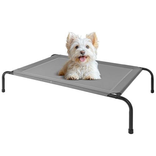 HealSmart Kühlendes erhöhtes Hundebett, erhöhtes tragbares Hundebett, rutschfeste Füße, langlebig, tragbar, Haustier-Hängematte, 106 x 64 x 20 cm, Grau von HealSmart