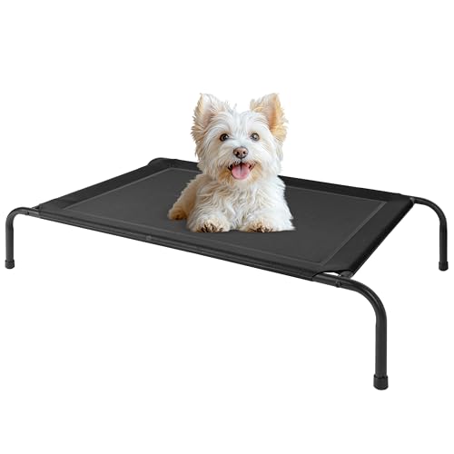 HealSmart Kühlendes erhöhtes Hundebett, erhöhtes tragbares Hundebett, rutschfeste Füße, langlebig, tragbar, Haustier-Hängematte, 106 x 64 x 20 cm, Schwarz von HealSmart