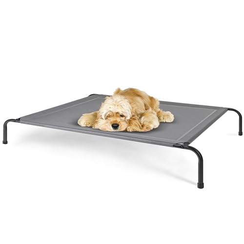 HealSmart Kühlendes erhöhtes Hundebett, erhöhtes tragbares Hundebett, rutschfeste Füße, langlebig, tragbar, Haustier-Hängematte, 124 x 80 x 20 cm, Grau von HealSmart