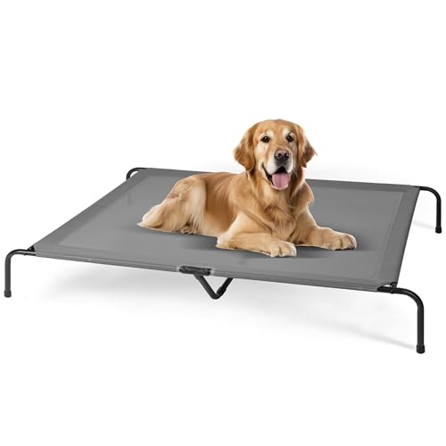 HealSmart Kühlendes erhöhtes Hundebett, erhöhtes tragbares Hundebett, rutschfeste Füße, langlebig, tragbar, Haustier-Hängematte, Bett, 152,4 x 94,4 x 22,9 cm, Grau von HealSmart