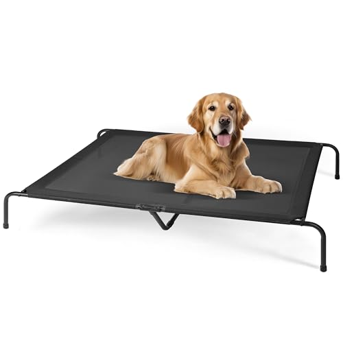 HealSmart Kühlendes erhöhtes Hundebett, erhöhtes tragbares Hundebett, rutschfeste Füße, langlebig, tragbar, Haustier-Hängematte, Bett, 152,4 x 94,4 x 22,9 cm, Schwarz von HealSmart