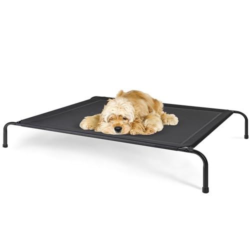 HealSmart Kühlendes erhöhtes Hundebett für den Außenbereich, erhöhtes tragbares Hundebett, rutschfeste Füße, langlebig, tragbar, 124 x 80 x 20 cm, Schwarz von HealSmart