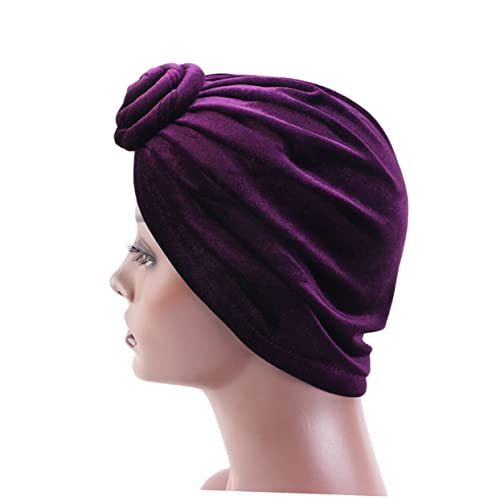 Healeved Hauben-Turban Turban-Kopfbedeckung Haar Beanie Wrap Stylisches Tuch Böhmischer Hut Turban Kopfbedeckung Hut Gegen Haarausfall Chemo-Turban Haarkappe Violett Fräulein Elastizität von Healeved