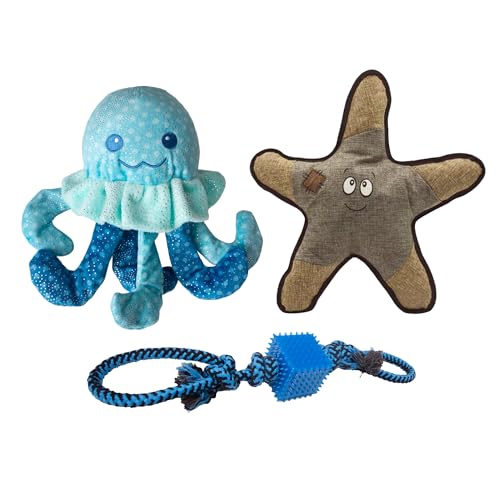 Health Extension SnugArooz Spielzeug-Set – Jelly The Fish – Sophie der Seestern & Tug N' Cube mit Patch-Reparatur – lustiges und langlebiges Spielzeug für Hunde von Health Extension