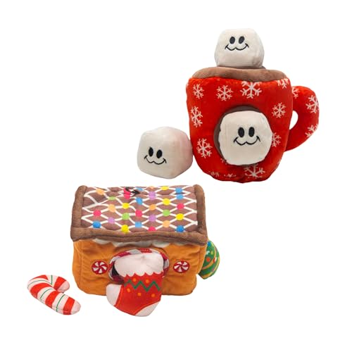 Health Extension SnugArooz Spielzeug-Set – Verstecken und Suchen Hot Cocoa Hide – Seek Lebkuchenhaus mit Patch-Reparatur – Lustiges, interaktives & langlebiges Urlaubsspielzeug für Hunde von Health Extension