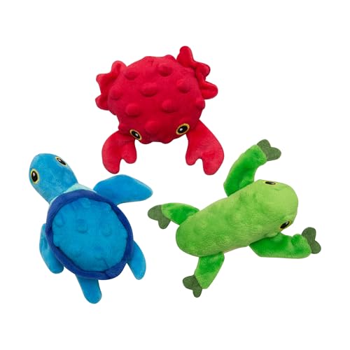 Snugarooz Lil Ocean Buddies Hundespielzeug-Set mit Reparaturflicken - 3er-Pack mit Krabbe, Schildkröte & Frosch, Plüsch & umweltfreundlich - aus recycelten Wasserflaschen von Health Extension