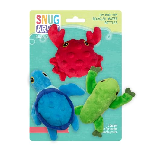 Snugarooz Lil Ocean Buddies Hundespielzeug-Set mit Reparaturflicken - 3er-Pack mit Krabbe, Schildkröte & Frosch, Plüsch & umweltfreundlich - aus recycelten Wasserflaschen von Health Extension