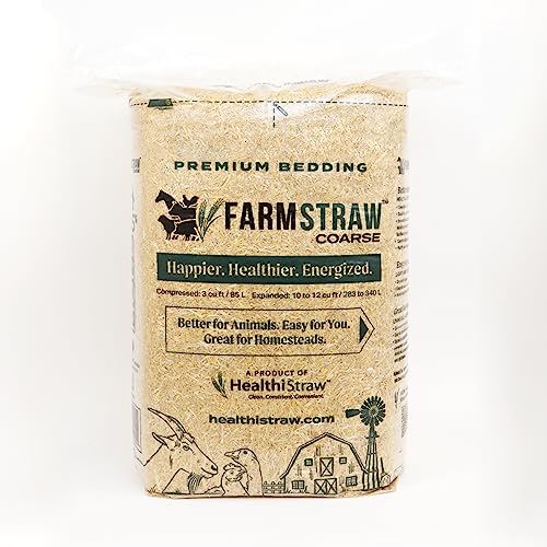 HealthiStraw FarmStraw Grobschnitt, 100 cm, natürliches Weizenstroh, Tierstreu für Gehöfte, Hobbyfarmen und kleine Haustiere, saugfähig, flauschig und isolierend – nachhaltig angebaut von Healthistraw