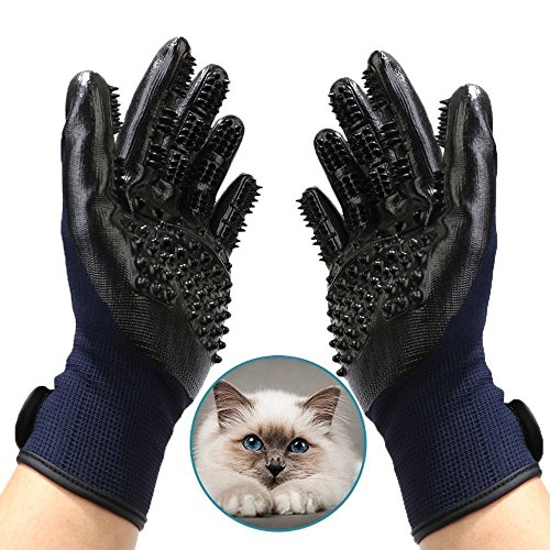 Healthman Fellpflege-Handschuhe – Verbessertes Fünf-Finger-Design Gummi-Handschuh sanfte Enthaarungsbürsten für Katzen, Hunde und Pferde, Größe 10 (blau) von Healthman