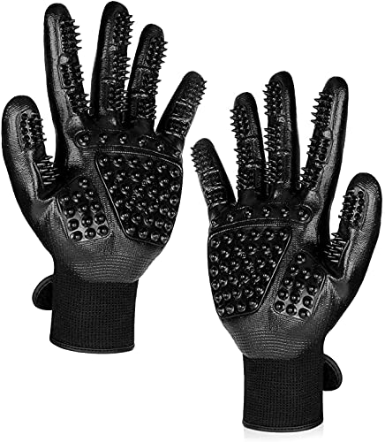 Healthman Fellpflege-Handschuhe – Verbessertes Fünf-Finger-Design Gummi Handschuh sanfte Enthaarungsbürsten für Katzen, Hunde und Pferde, Größe 10 (schwarz) von Healthman