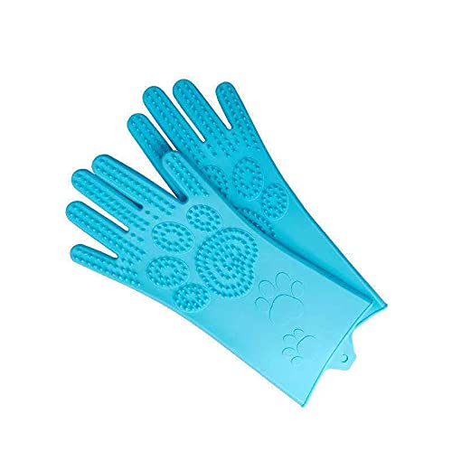 Healthman Fellpflege-Handschuhe aus Silikon, zum Baden und Massieren von Katzen, Hunden und Pferden, Pfotenabdruck-Muster (blau) von Healthman