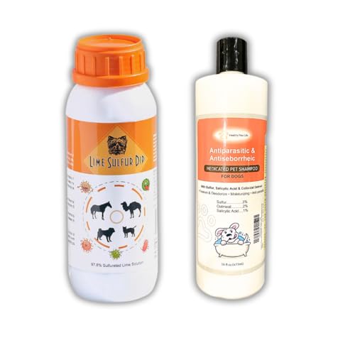 Healthy Paw Life Skin & Coat Care Combo – Lime Sulfur Dip 473 ml + Antiparasitäres & Antiseborrhoisches Hunde-Shampoo 473 ml von Healthy Paw Life