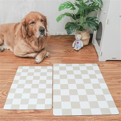 Hearda Futtermatte Hund Groß, Checkerboard Stil Katzen Futternapf Unterlage rutschfest Saugfähig Napfunterlage Hund Unterlage Katzennapf Schnelltrocknend Futternapf Matte (Beige,80x120cm) von Hearda