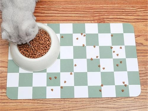 Hearda Futtermatte Hund Groß, Checkerboard Stil Katzen Futternapf Unterlage rutschfest Saugfähig Napfunterlage Hund Unterlage Katzennapf Schnelltrocknend Futternapf Matte (Grün,80x120cm) von Hearda