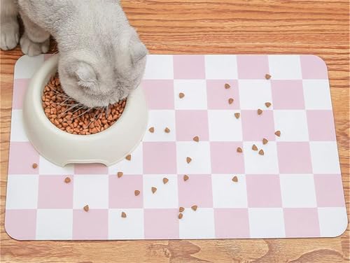 Hearda Futtermatte Hund Groß, Checkerboard Stil Katzen Futternapf Unterlage rutschfest Saugfähig Napfunterlage Hund Unterlage Katzennapf Schnelltrocknend Futternapf Matte (Rosa,60x90cm) von Hearda