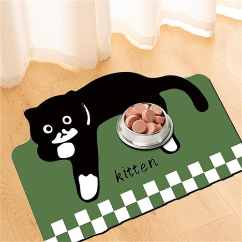 Hearda Futtermatte Hund Groß, Karikatur Katze Stil Katzen Futternapf Unterlage rutschfest Saugfähig Napfunterlage Hund Unterlage Katzennapf Futternapf Matte (Grün Checkerboard,80x120cm) von Hearda