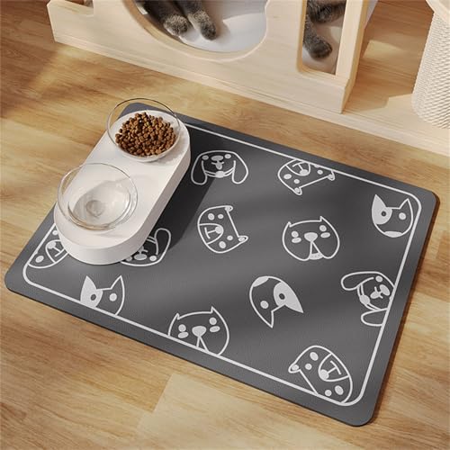 Hearda Futtermatte Hund Groß, Katzen Futternapf Unterlage rutschfest Saugfähig Napfunterlage Hund Unterlage Katzennapf Schnelltrocknend Futternapf Matte (50x70cm,Welpe – Dunkelgrau) von Hearda