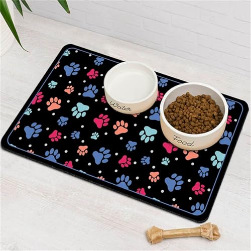 Hearda Futtermatte Hund Groß,Katzen Futternapf Unterlage rutschfest Saugfähig Napfunterlage Hund Unterlage Katzennapf Schnelltrocknend Futternapf Matte Haustier Futtermatte (Bunt C,60x90cm) von Hearda