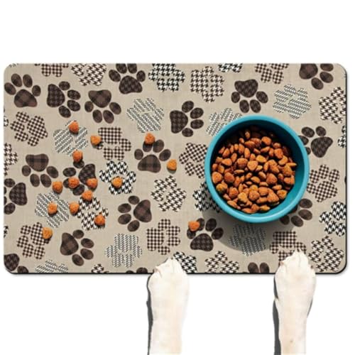 Hearda Futtermatte Hund Groß,Katzen Futternapf Unterlage rutschfest Saugfähig Napfunterlage Hund Unterlage Katzennapf Schnelltrocknend Futternapf Matte Haustier Futtermatte (Houndstooth F,40x120cm) von Hearda