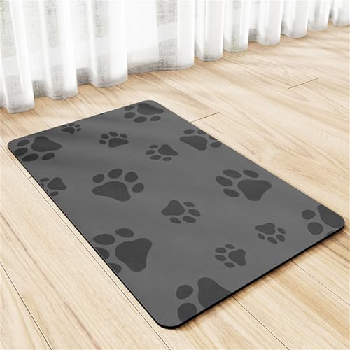 Hearda Futtermatte Hund Saugfähig, Hundepfote Drucken Katzen Futternapf Unterlage Napfunterlage Hund Schnelltrocknend Futternapf Matte rutschfest Haustier Futtermatte (35x50cm,Dunkelgrau) von Hearda