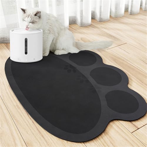 Hearda Futtermatte Hund Saugfähig, Hundepfote Form Katzen Futternapf Unterlage Napfunterlage Hund Schnelltrocknend Futternapf Matte rutschfest Haustier Futtermatte (30x40cm,Schwarz) von Hearda